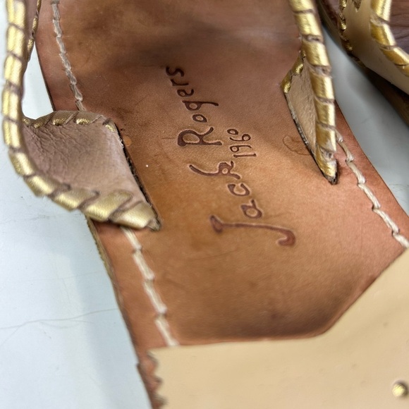 Jack Rogers Womens 7 Westport Navajo Glazed Biscuit Gold Flats Whipstitch sandal - Picture 7 of 8